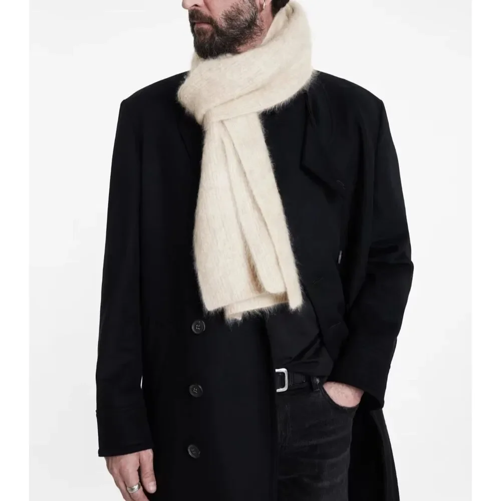 JOHN VARVATOS Scarf Mens Cream Long Rectangle 100% Cashmere LEA 80x10 $298